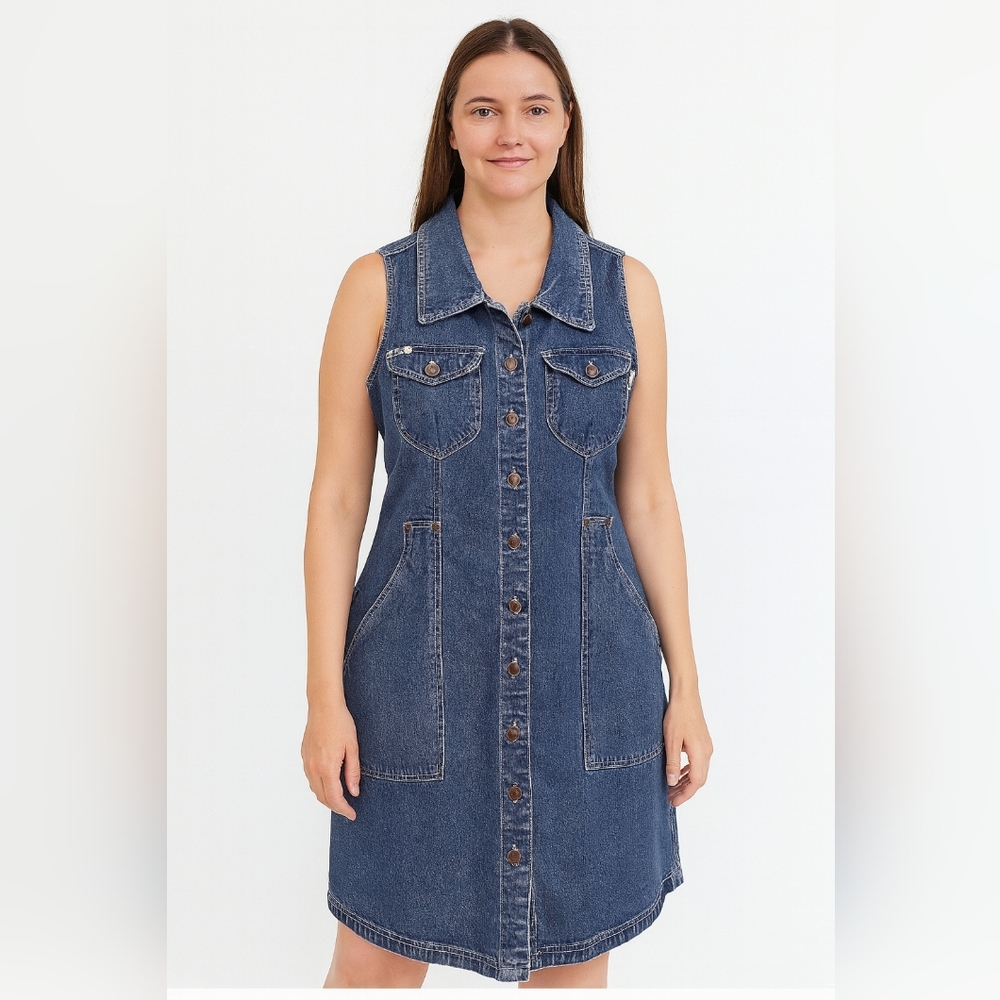 Vintage Revolt Denim Dress Y2K Forever‎ Classics Button Down Size Large Clueless